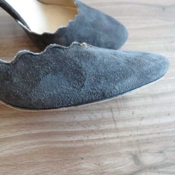 CHLOE Lauren Scalloped Ankle Strap Suede Block Heel Shoes Academia - Size US 7.5 - Picture 9 of 15